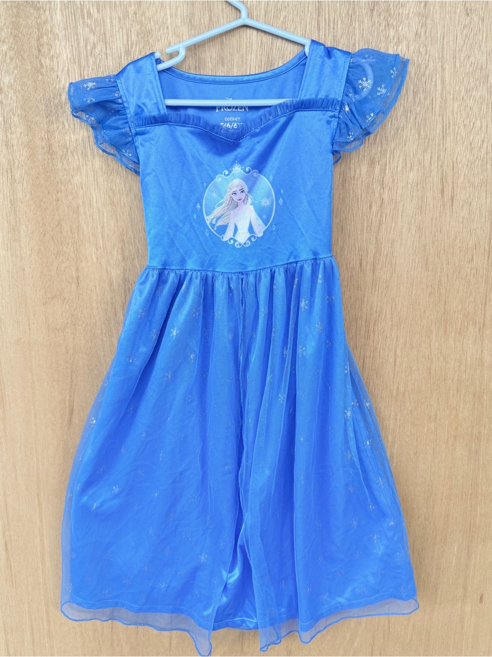 Disney Frozen Elsa Princess Fantasy Dress Gown Blue Snowflake Tulle Size S (6)